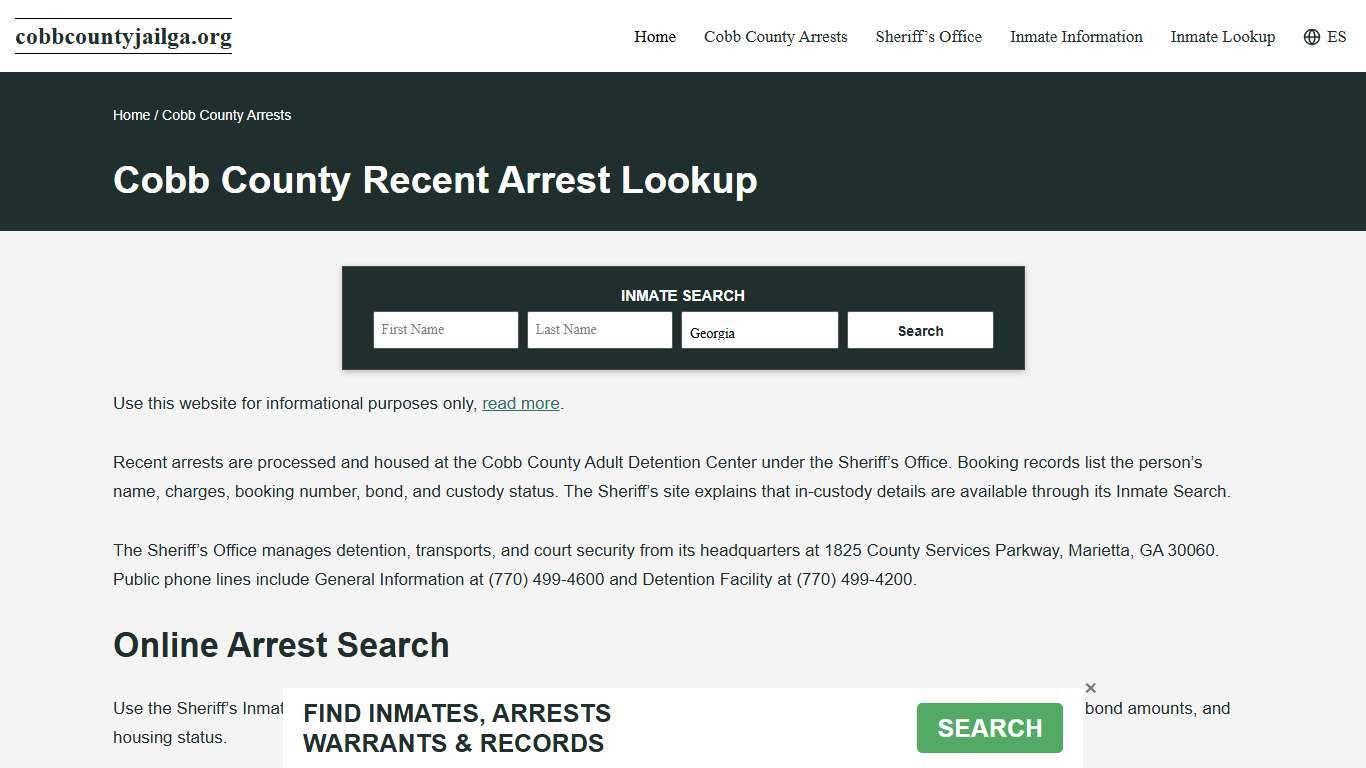 Cobb County, GA Arrests, Active Warrant Search